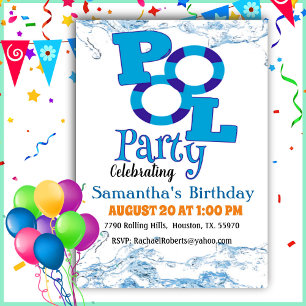 Invitation Typographie Genre Neutre Pool Party Anniversaire I
