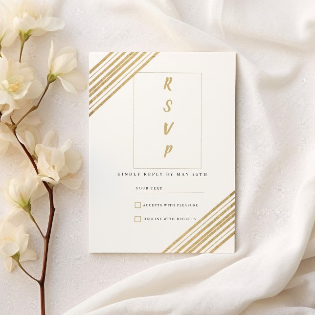 Invitation Typographie géométrique blanche et or RSVP (Geometric white and gold typography RSVP)