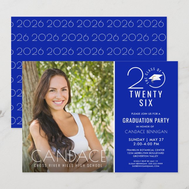Invitation Typographie Grand Casquette Royal Blue (Devant / Derrière)