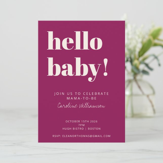 Invitation Typographie Gras Berry Moderne Bébé Mignon Shower (Debout devant)