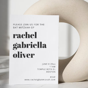 Invitation Typographie Gras Blanc Bat mitzvah moderne