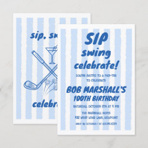 Invitation Typographie gras bleu pour les 100 ans de golf ave