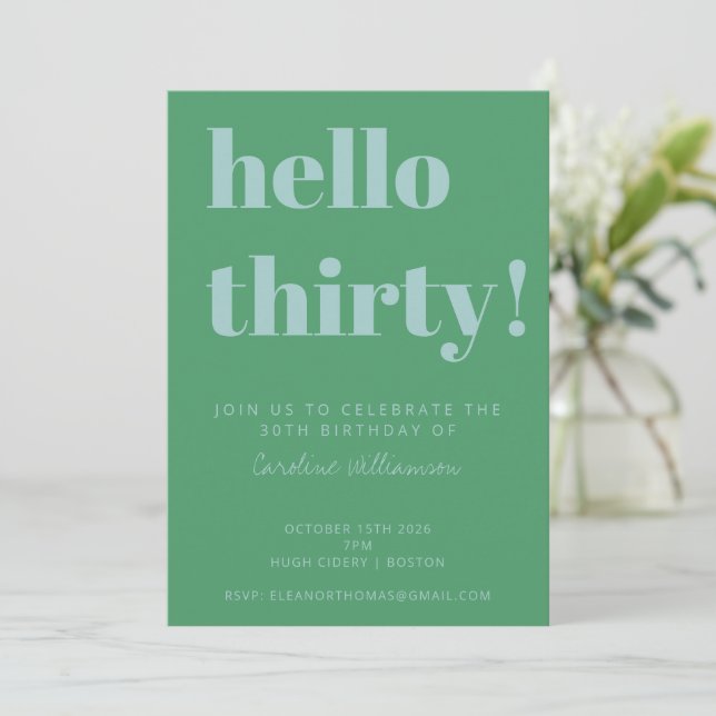 Invitation Typographie Gras Bleu Vert Moderne 30 Ans (Debout devant)