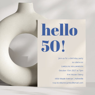 Invitation Typographie Gras Ivory Bleu Moderne 50e Anniversai