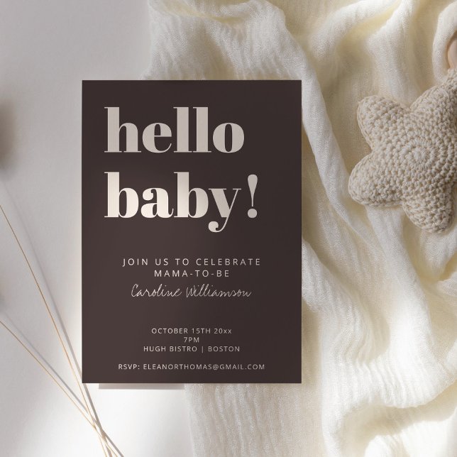 Invitation Typographie Gras Marron Moderne Baby Shower Mignon (Créateur téléchargé)