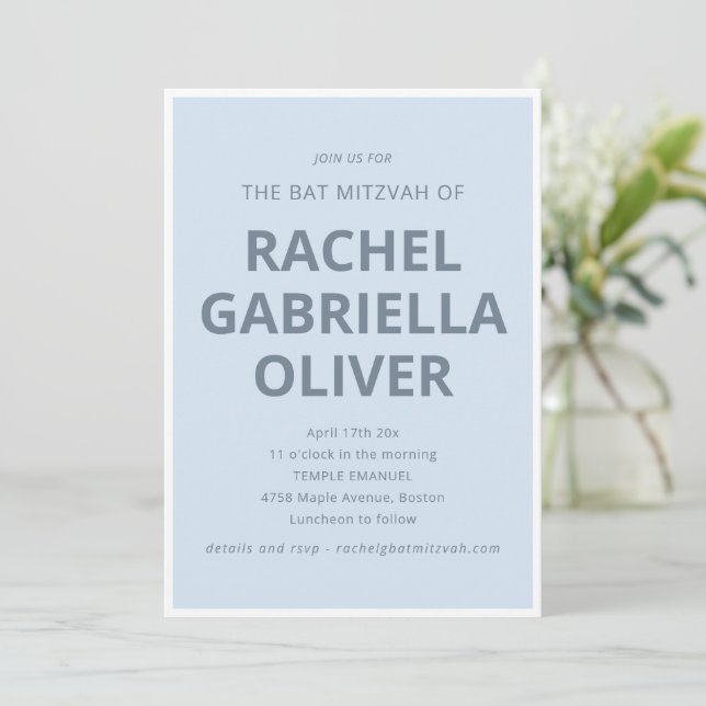 Invitation Typographie Gras Moderne Cool Bleu Clair Bar Mitzv (Debout devant)