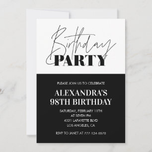 Invitation Typographie gras noir et blanc 98e anniversaire
