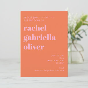 Invitation Typographie Gras Rose et Orange Moderne Bar Mitzva