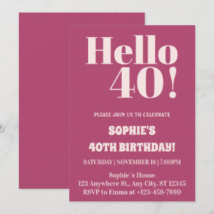 Invitation Typographie Gras Rose Fête d'anniversaire 40 ans M