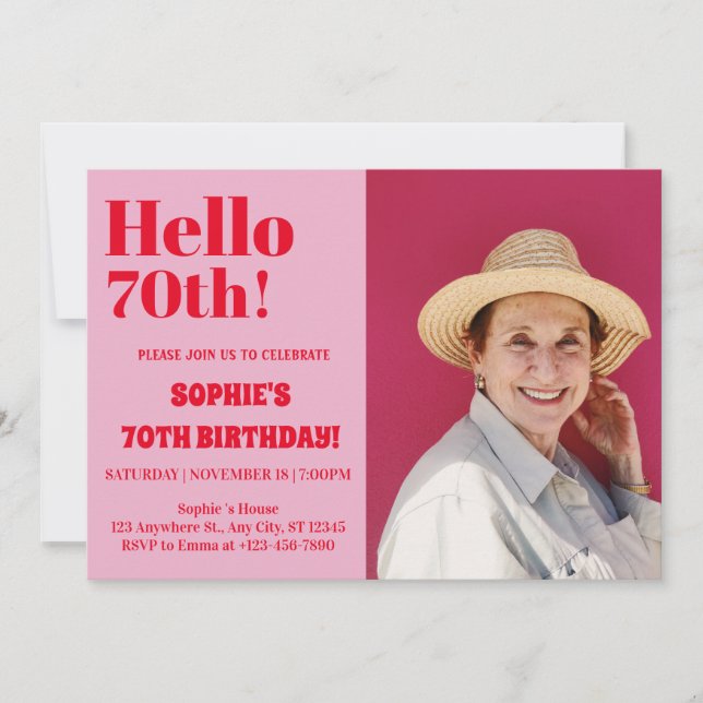 Invitation Typographie Gras Rose Moderne Soixante-dix 70e Ann (Devant)