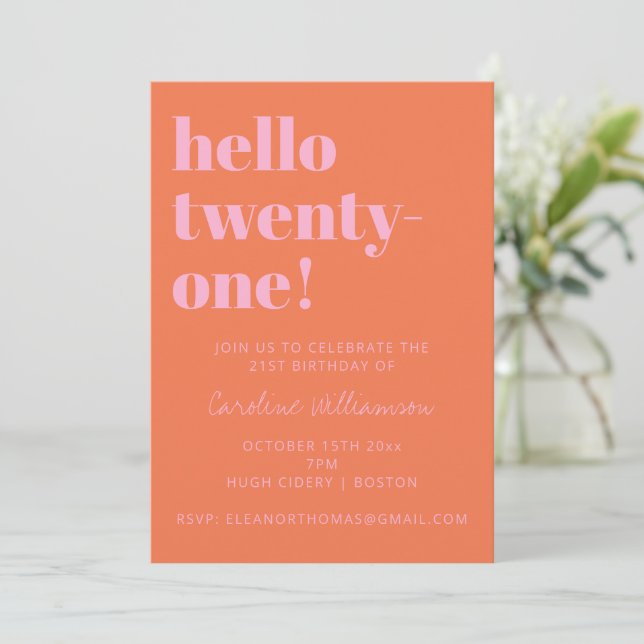 Invitation Typographie Gras Rose Orange Anniversaire 21 Ans M (Debout devant)