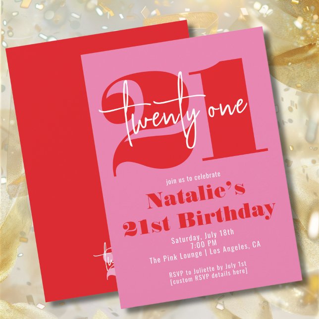 Invitation Typographie Gras Rose Rouge Moderne pour 21e Anniv (Créateur téléchargé)