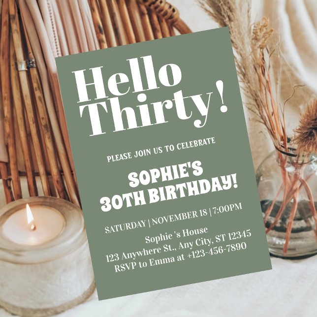 Invitation Typographie Gras Vert Sauge 30e Anniversaire  (Créateur téléchargé)