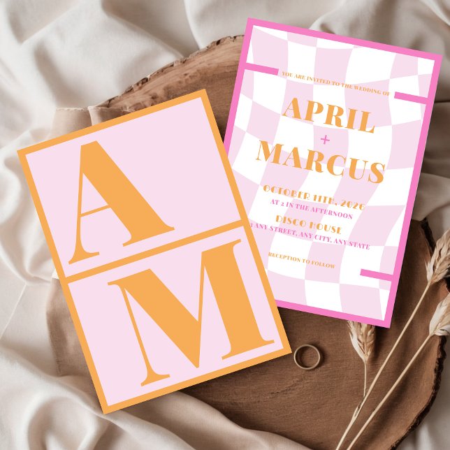 Invitation Typographie gras Vibrant rose orange Monogramme (Créateur téléchargé)