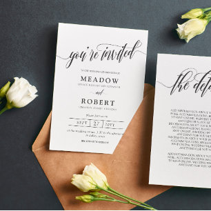 Invitation Typographie gris crayon Informel 2 en 1 Mariage