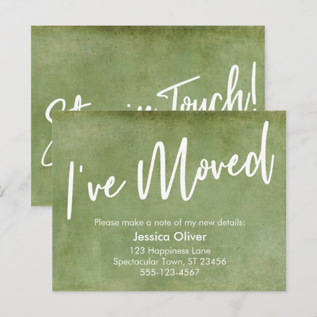 Invitation Typographie grunge verte d'annonce "J'ai déménagé" (Devant / Derrière)