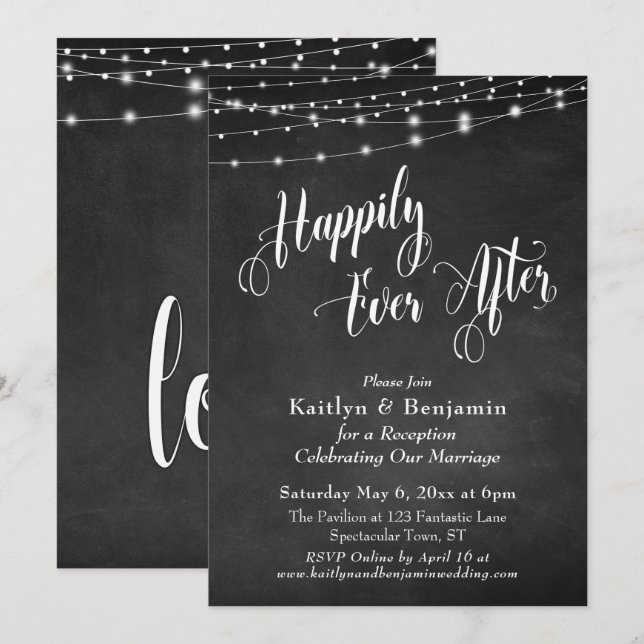 Invitation Typographie Happy End Tableau Noir Lumières (Devant / Derrière)