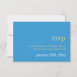 Invitation Typographie jaune bleu ciel chic réponse de mariag
