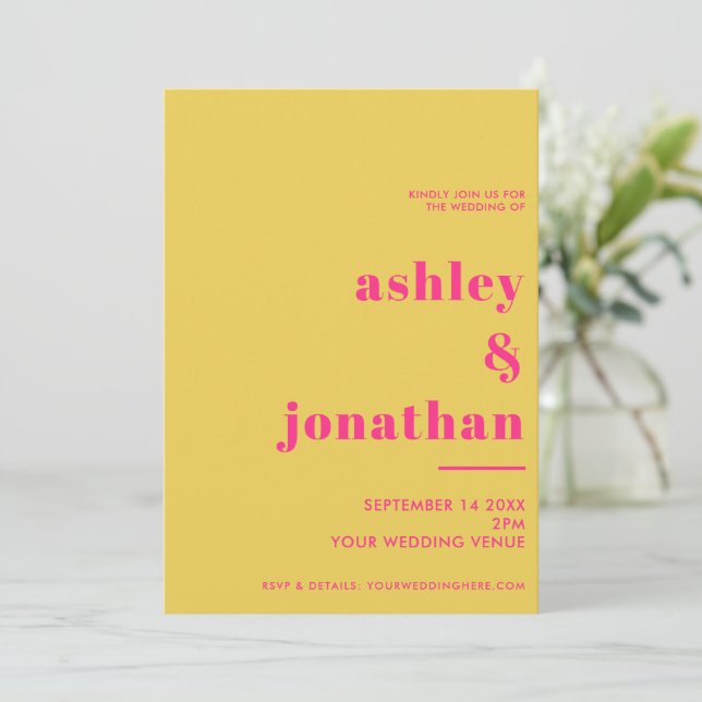 Invitation Typographie jaune rose gras Mariage moderne (Debout devant)