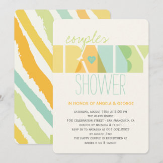 Invitation Typographie jaune vert moderne pour Baby Shower de