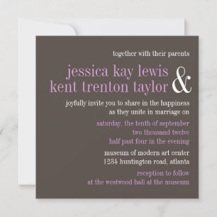 Invitation Typographie lilas gris acier couple moderne mariag