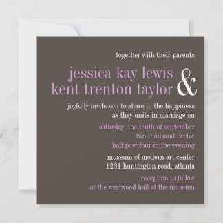Invitation Typographie lilas gris acier couple moderne mariag