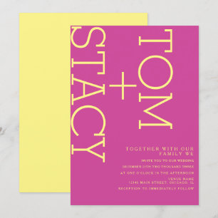 Invitation Typographie lumineuse Xtra Gras Rose Jaune Mariage