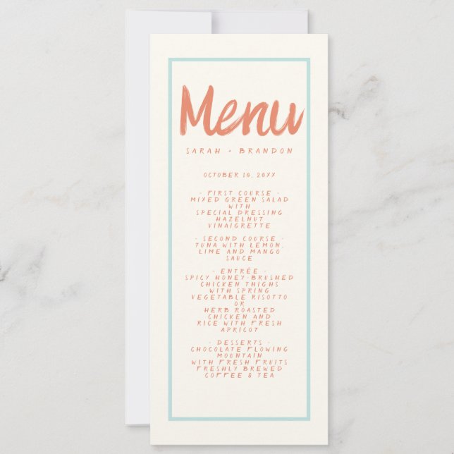 Invitation Typographie Manuscrite Bleu Rouge Menu Mariage Rét (Devant)