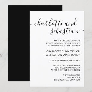 Invitation Typographie manuscrite de script noir blanc élégan