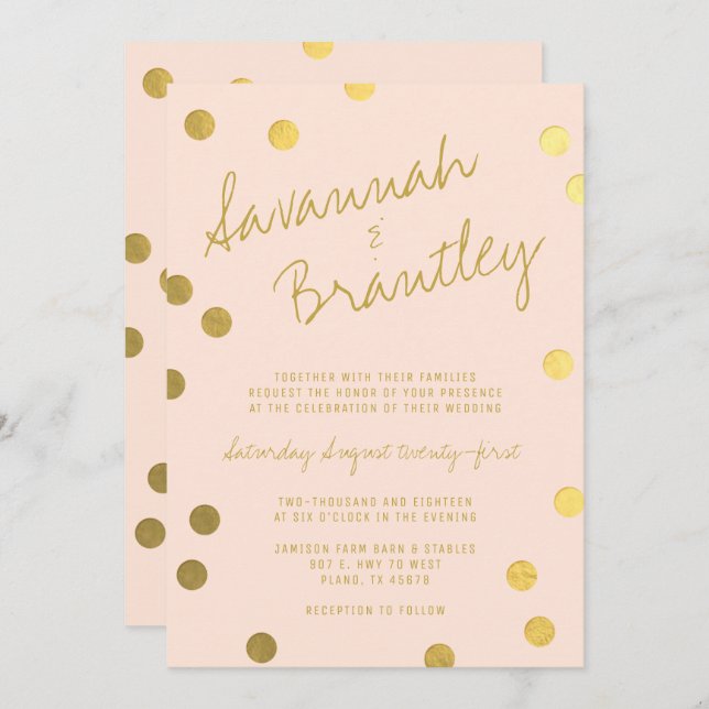 Invitation Typographie manuscrite Gold Foil Confetti Mariage (Devant / Derrière)