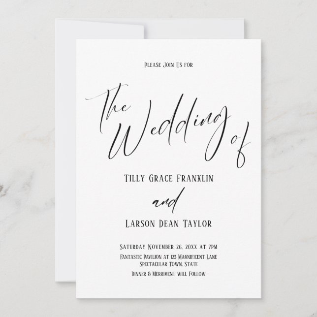 Invitation Typographie Manuscrite Simple Le Mariage De (Devant)