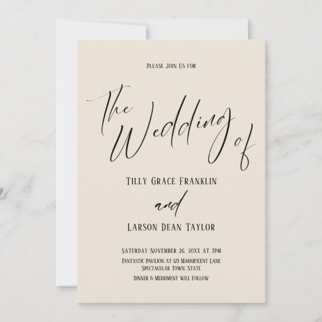 Invitation Typographie Manuscrite Simple Le Mariage de Crème (Devant)
