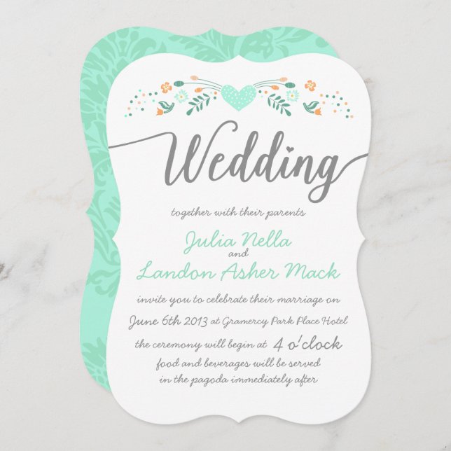 Invitation Typographie mariage Folk Art Floral Mariage invite (Devant / Derrière)
