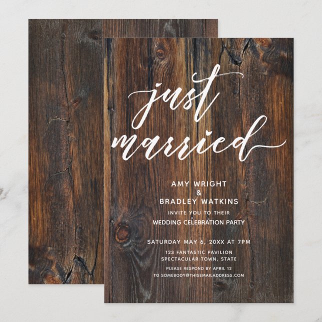 Invitation Typographie mariage texte bois texturé (Devant / Derrière)