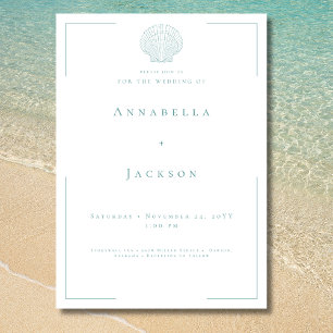 Invitation Typographie minimale Aqua & White Shell Mariage