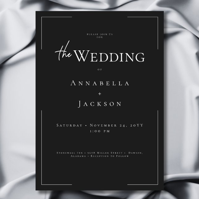 Invitation Typographie minimale Mariage noir et blanc (Minimal Typography Black & White Wedding Invitation)