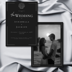Invitation Typographie minimale Mariage photo Black White She