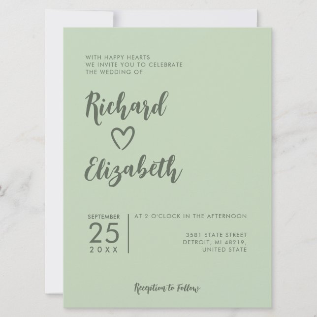 Invitation Typographie minimale Nettoyer le Mariage moderne (Devant)