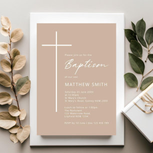Invitation Typographie minimaliste croiser crème beige baptêm