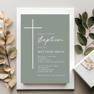 Invitation Typographie minimaliste croiser sauge baptême vert