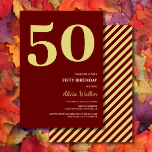 Invitation Typographie minimaliste de l'or de Bourgogne Anniv