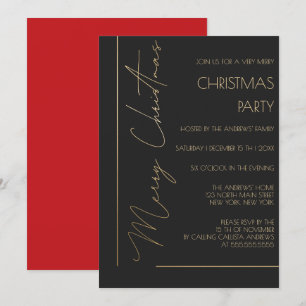 Invitation Typographie minimaliste de l'or noir rouge Noël