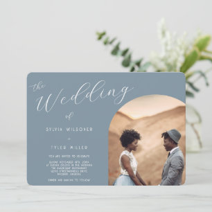 Invitation Typographie minimaliste Dusty Blue Photo Mariage