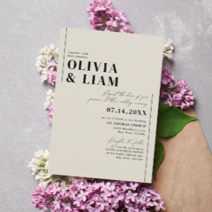 Invitation Typographie minimaliste moderne Mariage noir Taupe