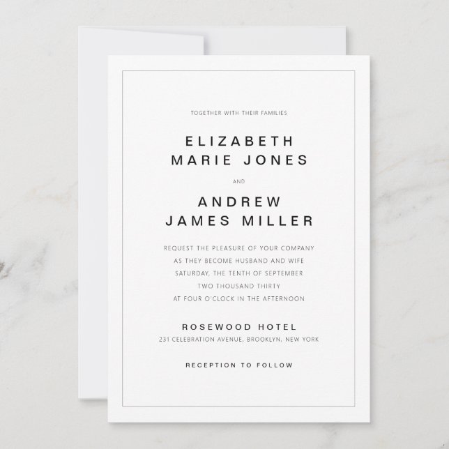 Invitation Typographie minimaliste moderne Simple Mariage fro (Devant)