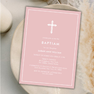 Invitation Typographie minimaliste rose Trame Baptême