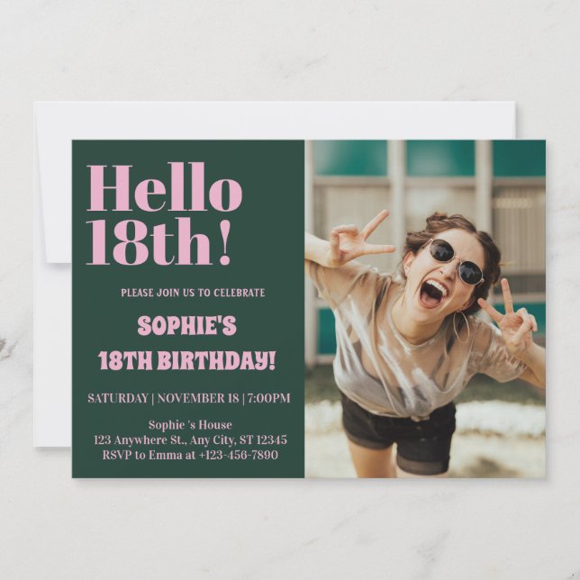 Invitation Typographie moderne 18e anniversaire fête de la ph (Devant)