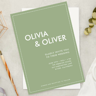 Invitation Typographie moderne Abstraite Sage Mariage vert