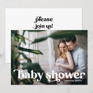 Invitation Typographie moderne avec Baby shower photo