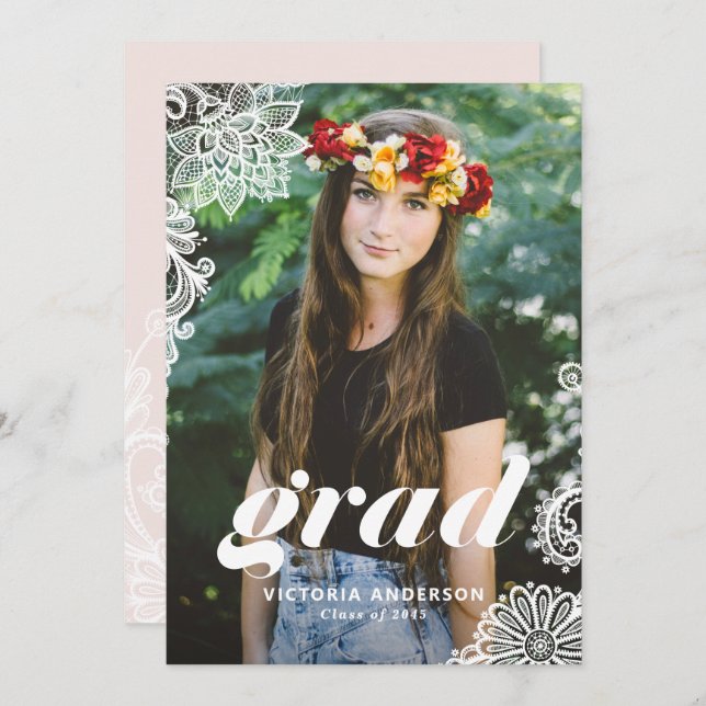 Invitation Typographie moderne avec Dentelle Photo Party (Devant / Derrière)